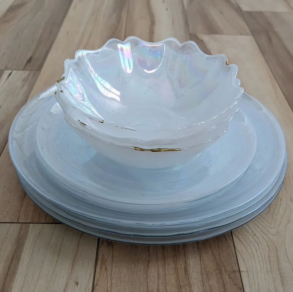 Artistic Accents Turkish Iridescent Swirl Pearl Glass 10 Pieces Plates and Bowls